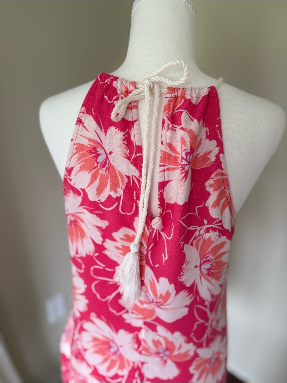 Vintage Hollister Mini Dress Y2K Pink Floral Mini Dress Coral Accents Halter Tie - Picture 6 of 9